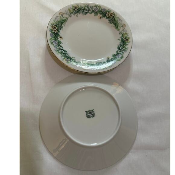 Replacement 3 dessert plates.1 cup saucer VTG china with green floral pattern, - Picture 1 of 6